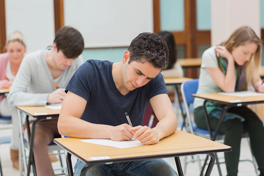 Students taking a test in a classroom in Fort Lauderdale